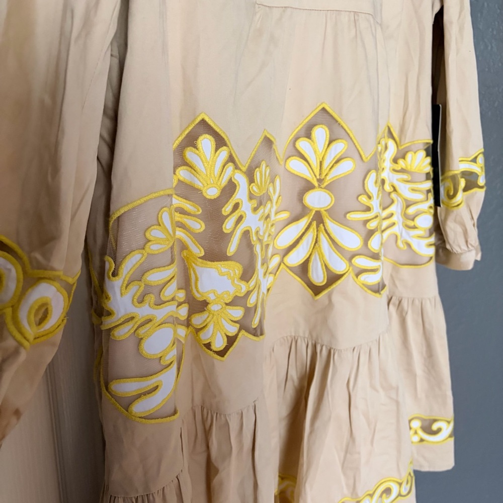 Tuckernuck Cream Mini Dress with Yellow Embroidered Trim - Picture 8 of 16